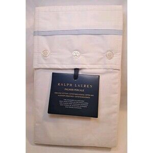 NEW Ralph Lauren Palmer Percale Org Cotton 2 Standard Pillowcases White Sky Blue